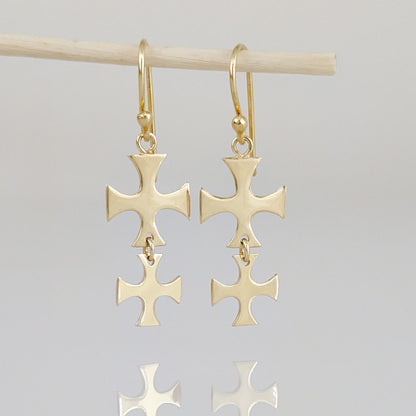 Double Maltese Cross Drop Earrings