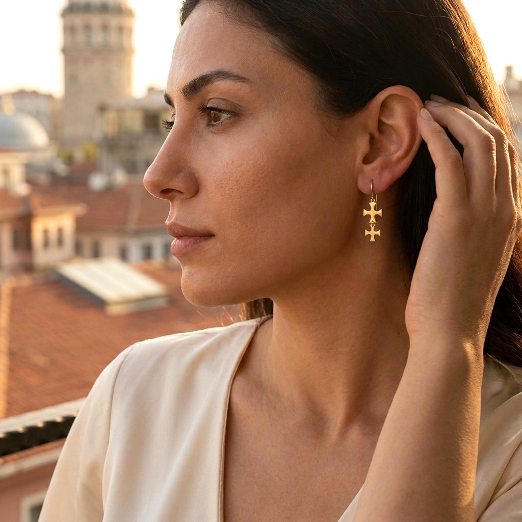 Double Maltese Cross Drop Earrings