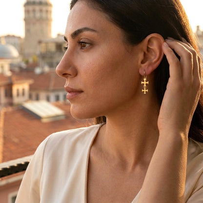 Double Maltese Cross Drop Earrings