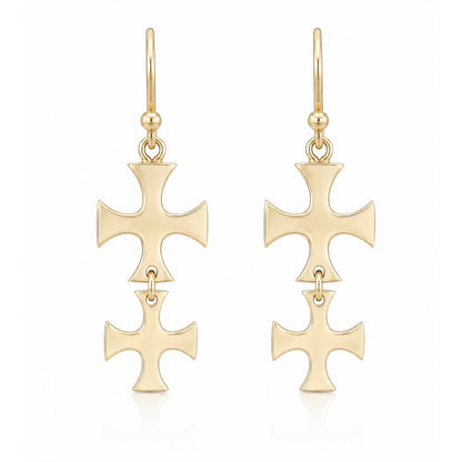 Double Maltese Cross Drop Earrings