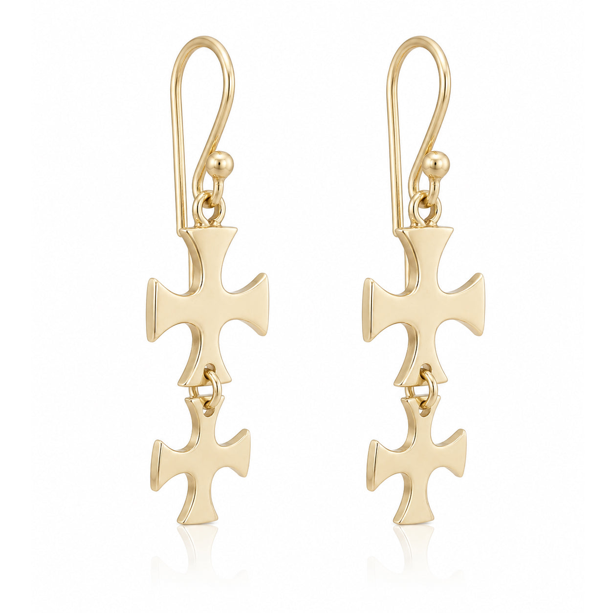 Double Maltese Cross Drop Earrings