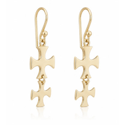 Double Maltese Cross Drop Earrings