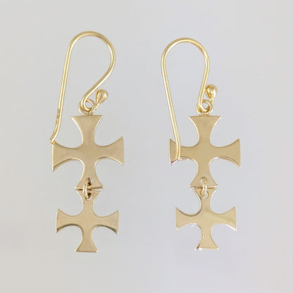 Double Maltese Cross Drop Earrings