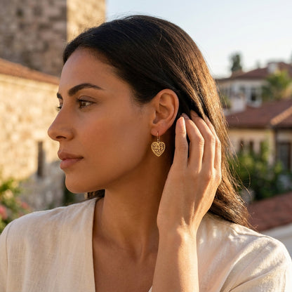 Heart Shape Openwork Filigree Drop Earrings