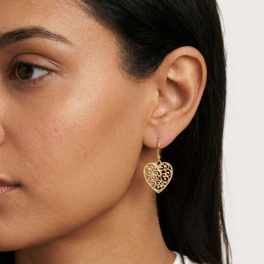 Heart Shape Openwork Filigree Drop Earrings