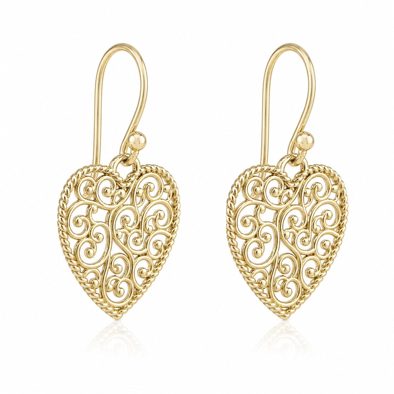 Heart Shape Openwork Filigree Drop Earrings