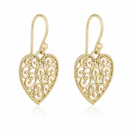 Heart Shape Openwork Filigree Drop Earrings
