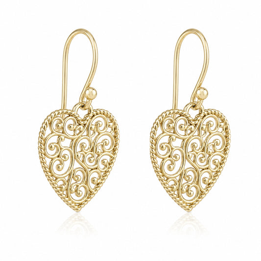 Heart Shape Openwork Filigree Drop Earrings