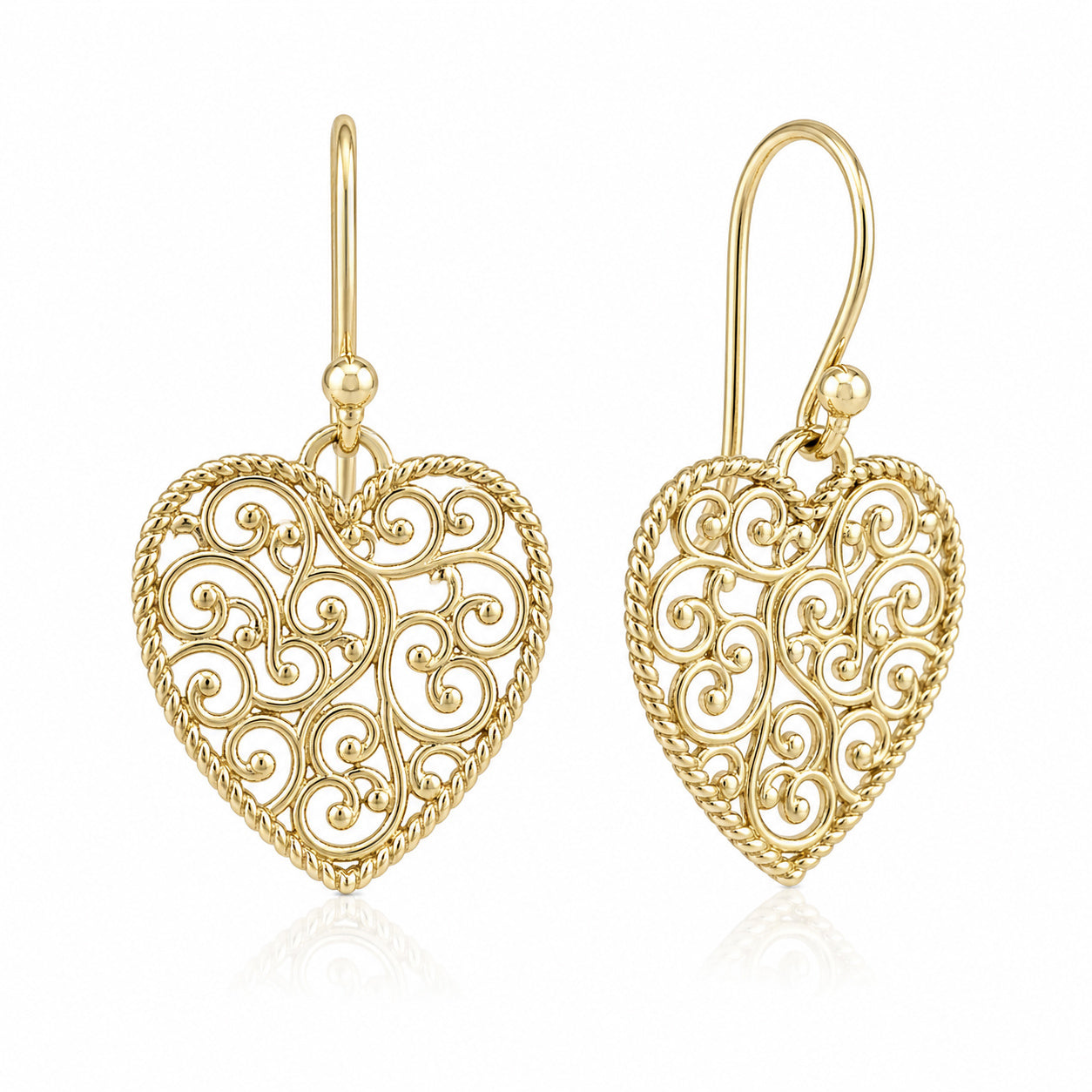 Heart Shape Openwork Filigree Drop Earrings
