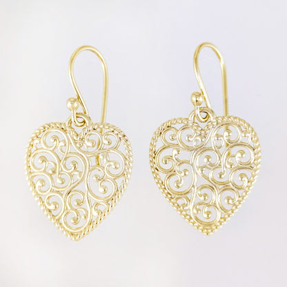 Heart Shape Openwork Filigree Drop Earrings