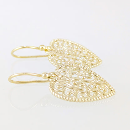 Heart Shape Openwork Filigree Drop Earrings