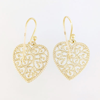 Heart Shape Openwork Filigree Drop Earrings