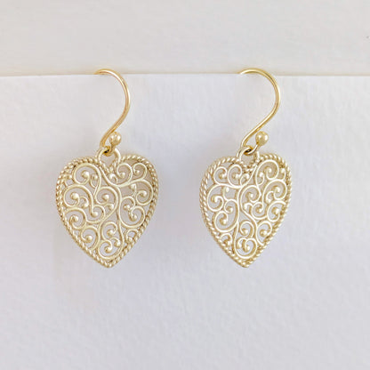 Heart Shape Openwork Filigree Drop Earrings