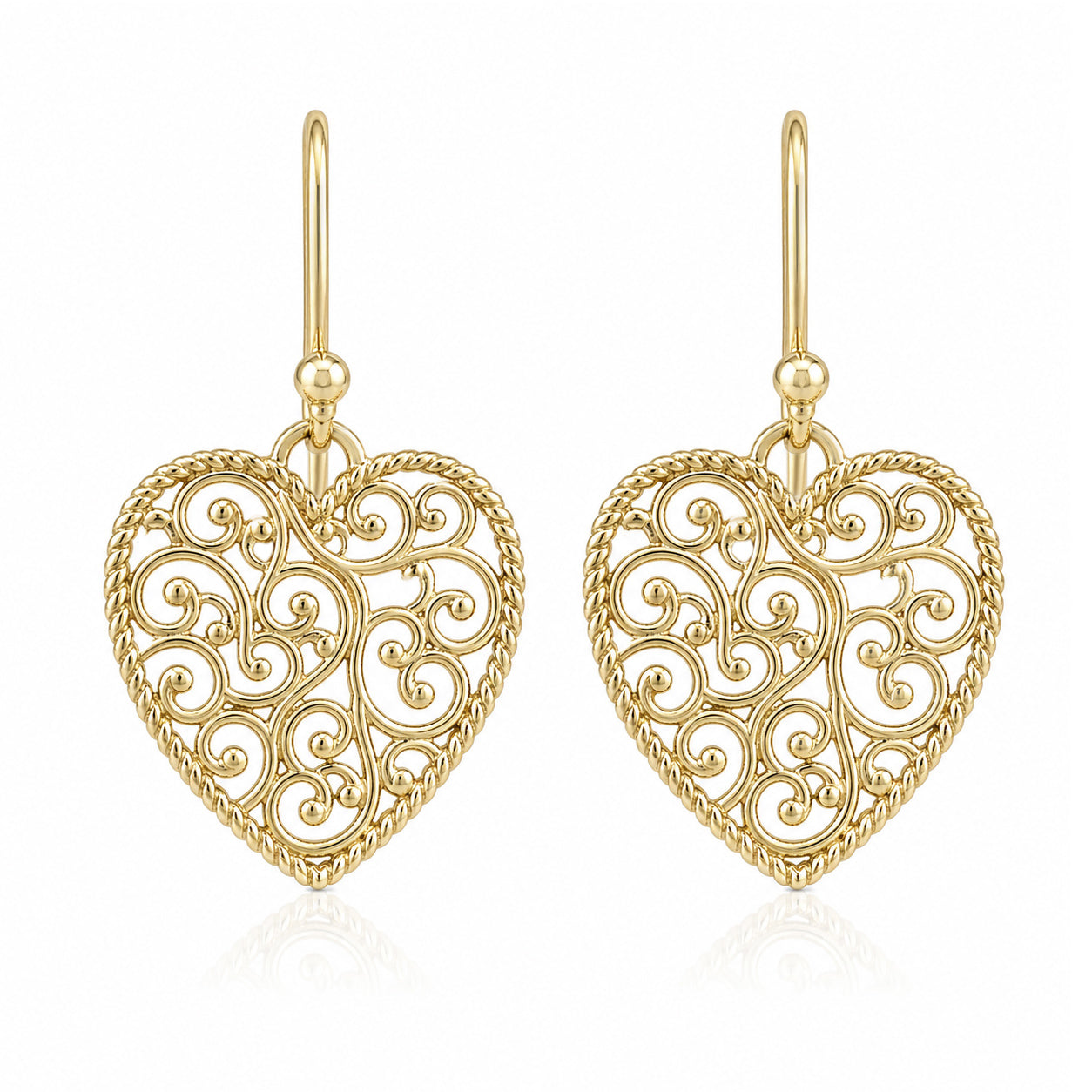 Heart Shape Openwork Filigree Drop Earrings