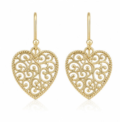 Heart Shape Openwork Filigree Drop Earrings