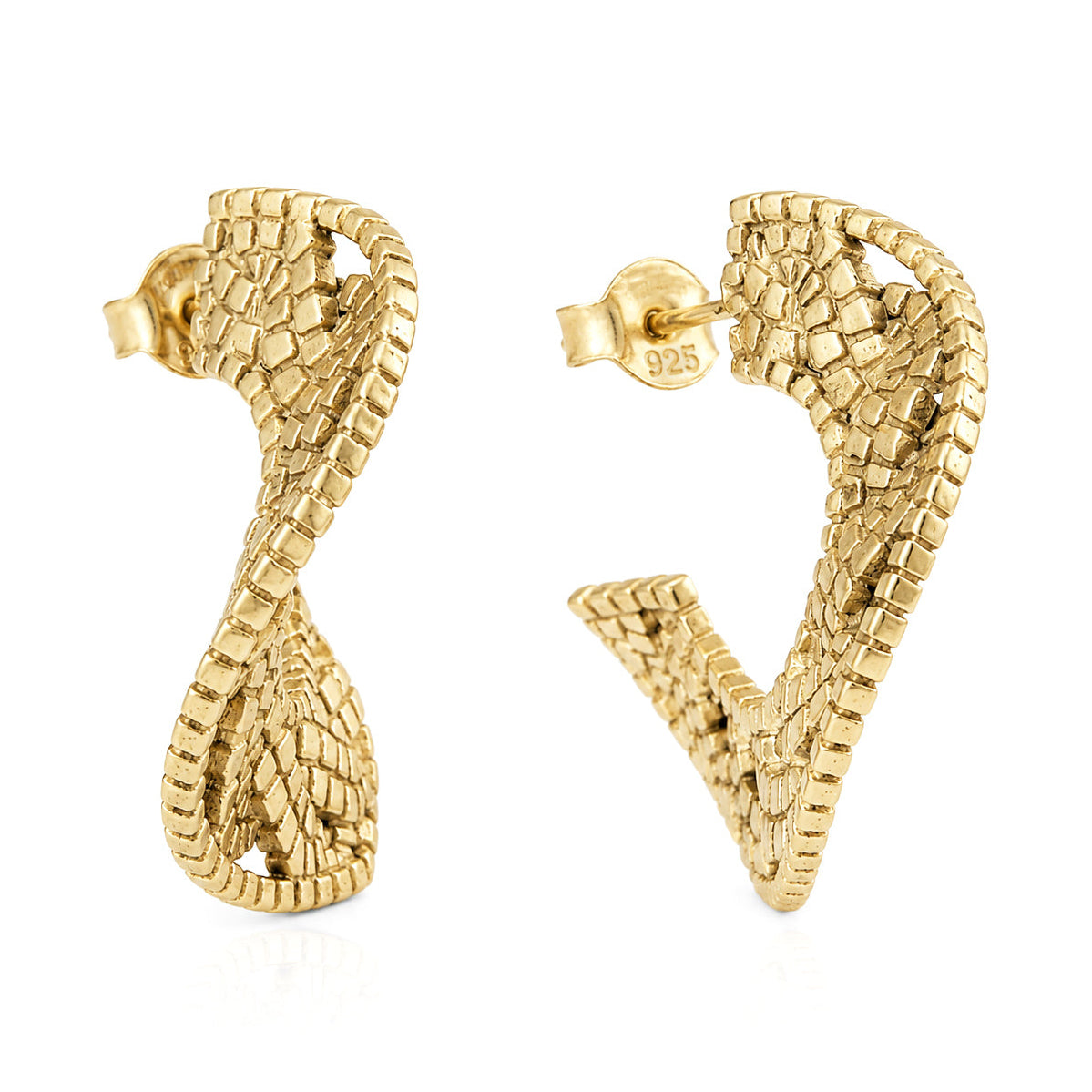 Crescent Hoop Earrings with Turkish Mosaic Texture