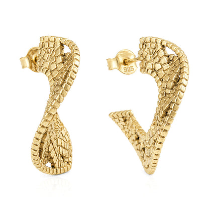 Crescent Hoop Earrings with Turkish Mosaic Texture