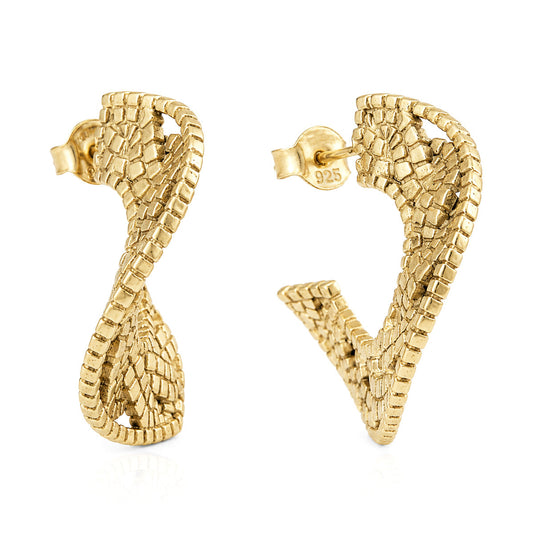 Crescent Hoop Earrings with Turkish Mosaic Texture