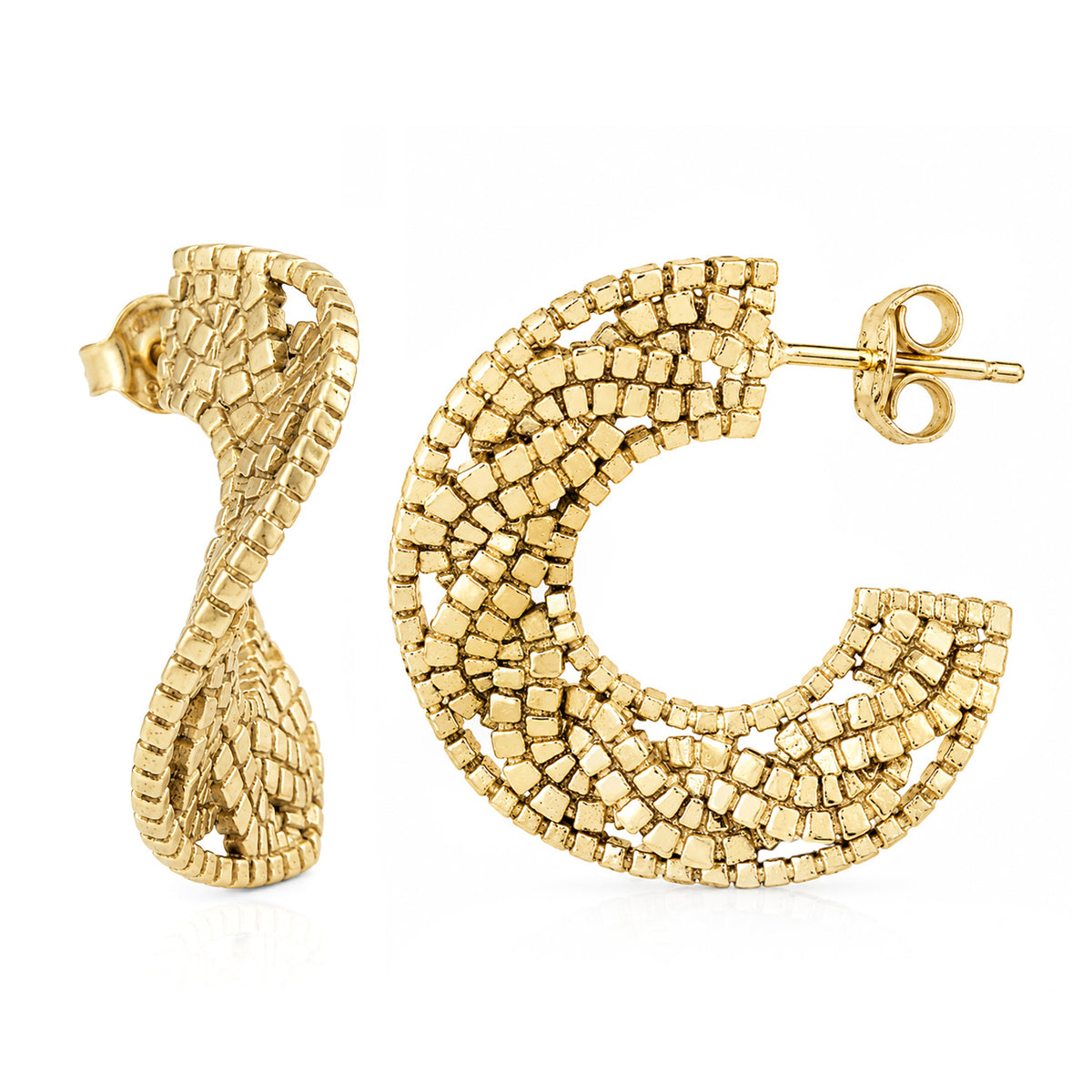 Crescent Hoop Earrings with Turkish Mosaic Texture
