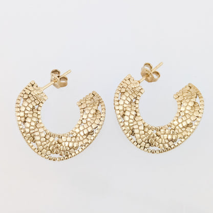 Crescent Hoop Earrings with Turkish Mosaic Texture