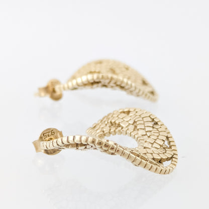 Crescent Hoop Earrings with Turkish Mosaic Texture