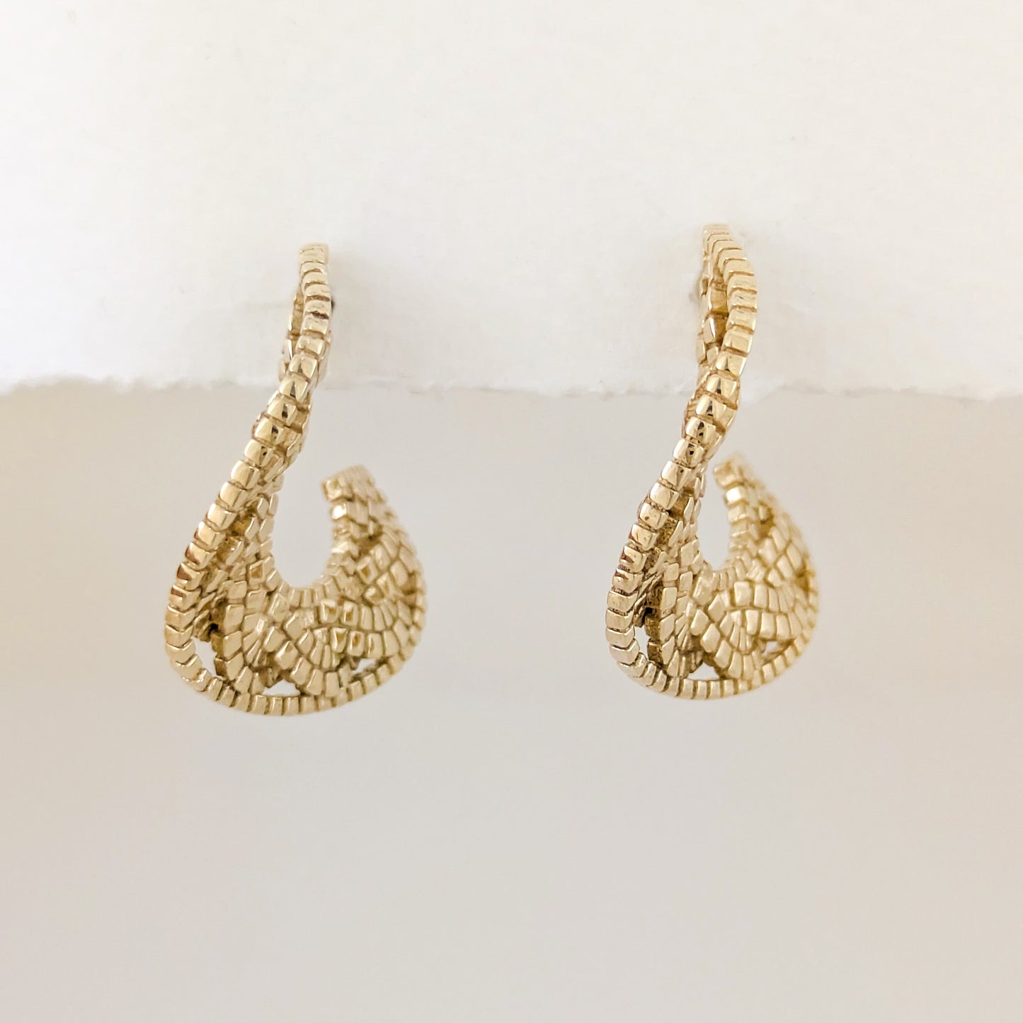 Crescent Hoop Earrings with Turkish Mosaic Texture