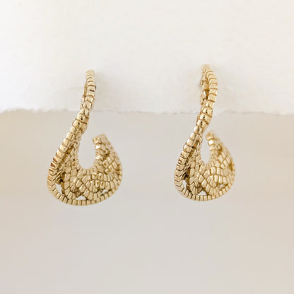 Crescent Hoop Earrings with Turkish Mosaic Texture