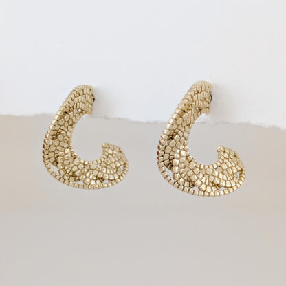 Crescent Hoop Earrings with Turkish Mosaic Texture