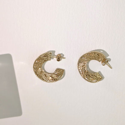 Crescent Hoop Earrings with Turkish Mosaic Texture