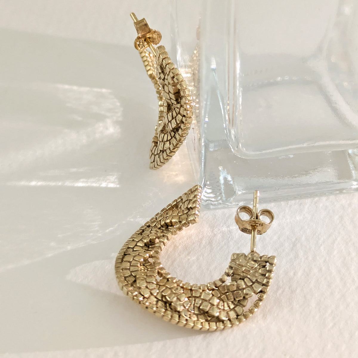 Crescent Hoop Earrings with Turkish Mosaic Texture