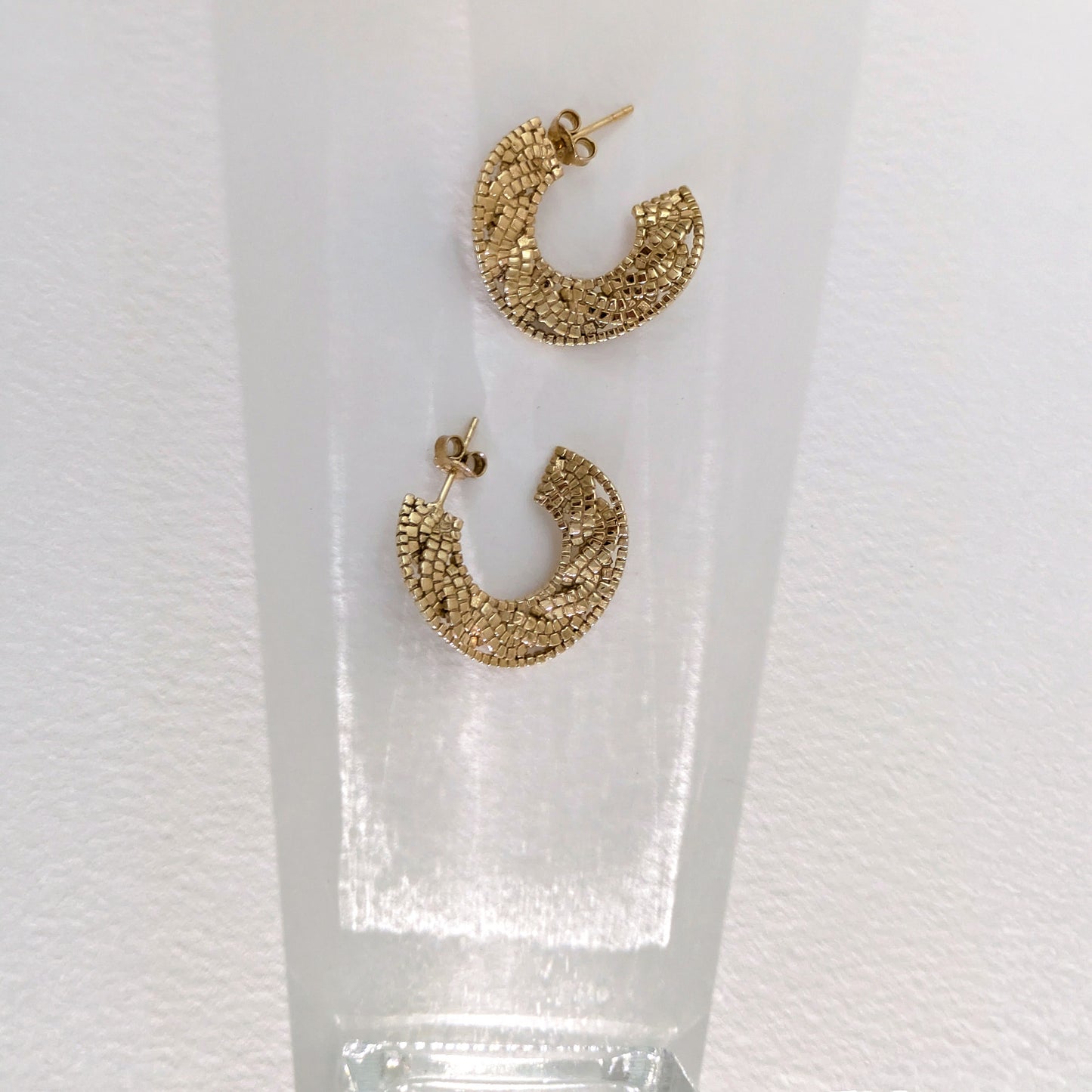Crescent Hoop Earrings with Turkish Mosaic Texture