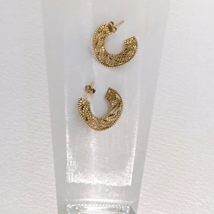 Crescent Hoop Earrings with Turkish Mosaic Texture