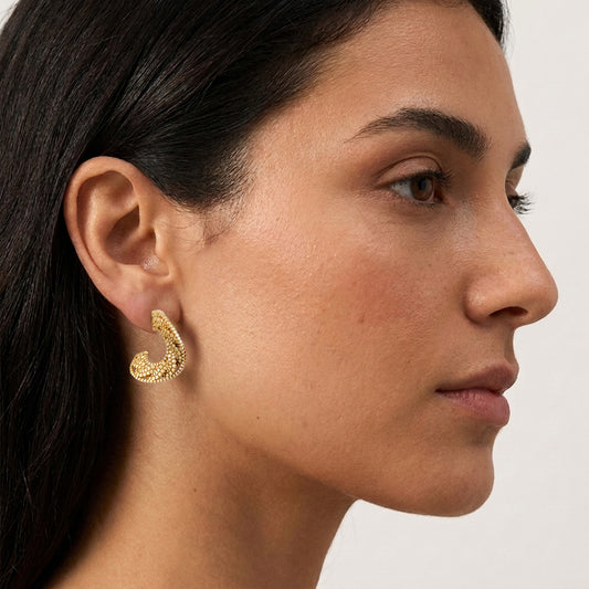 Crescent Hoop Earrings with Turkish Mosaic Texture