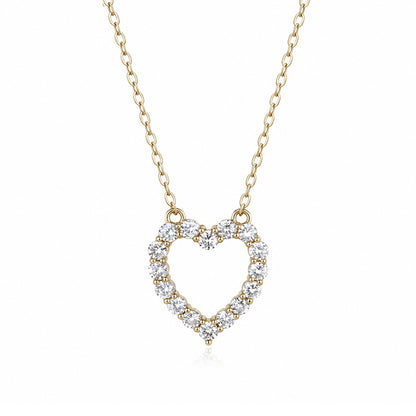 Romantic Gold Heart Necklace White CZ Halo Jewelry Gift