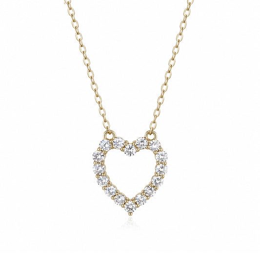 Romantic Gold Heart Necklace White CZ Halo Jewelry Gift