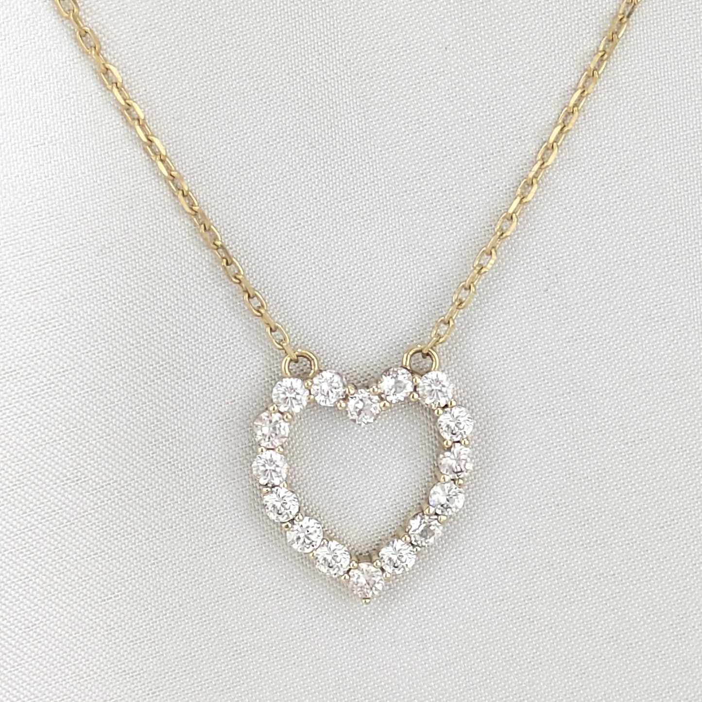 Romantic Gold Heart Necklace White CZ Halo Jewelry Gift