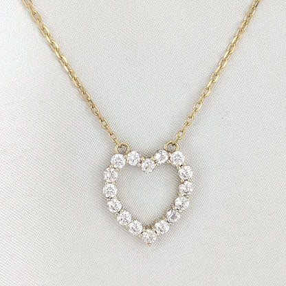 Romantic Gold Heart Necklace White CZ Halo Jewelry Gift