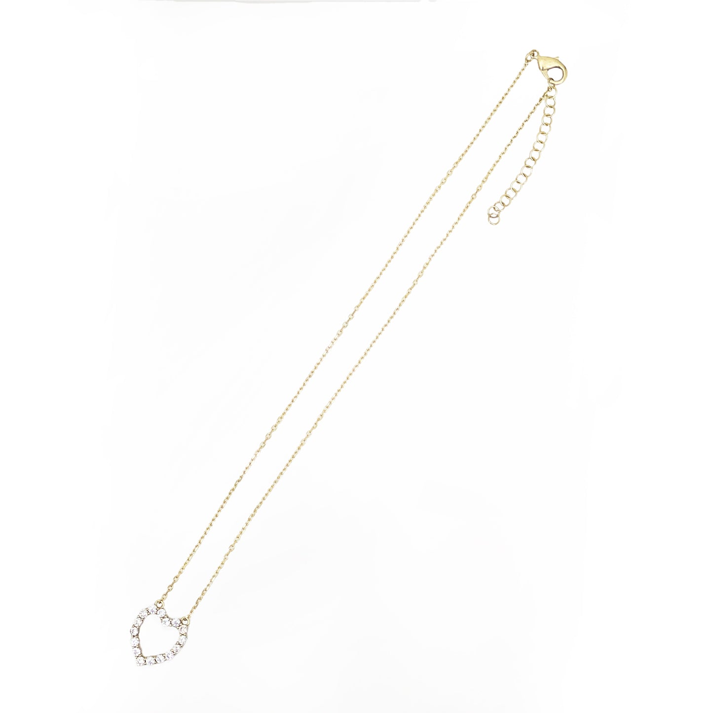 Romantic Gold Heart Necklace White CZ Halo Jewelry Gift