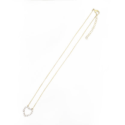 Romantic Gold Heart Necklace White CZ Halo Jewelry Gift