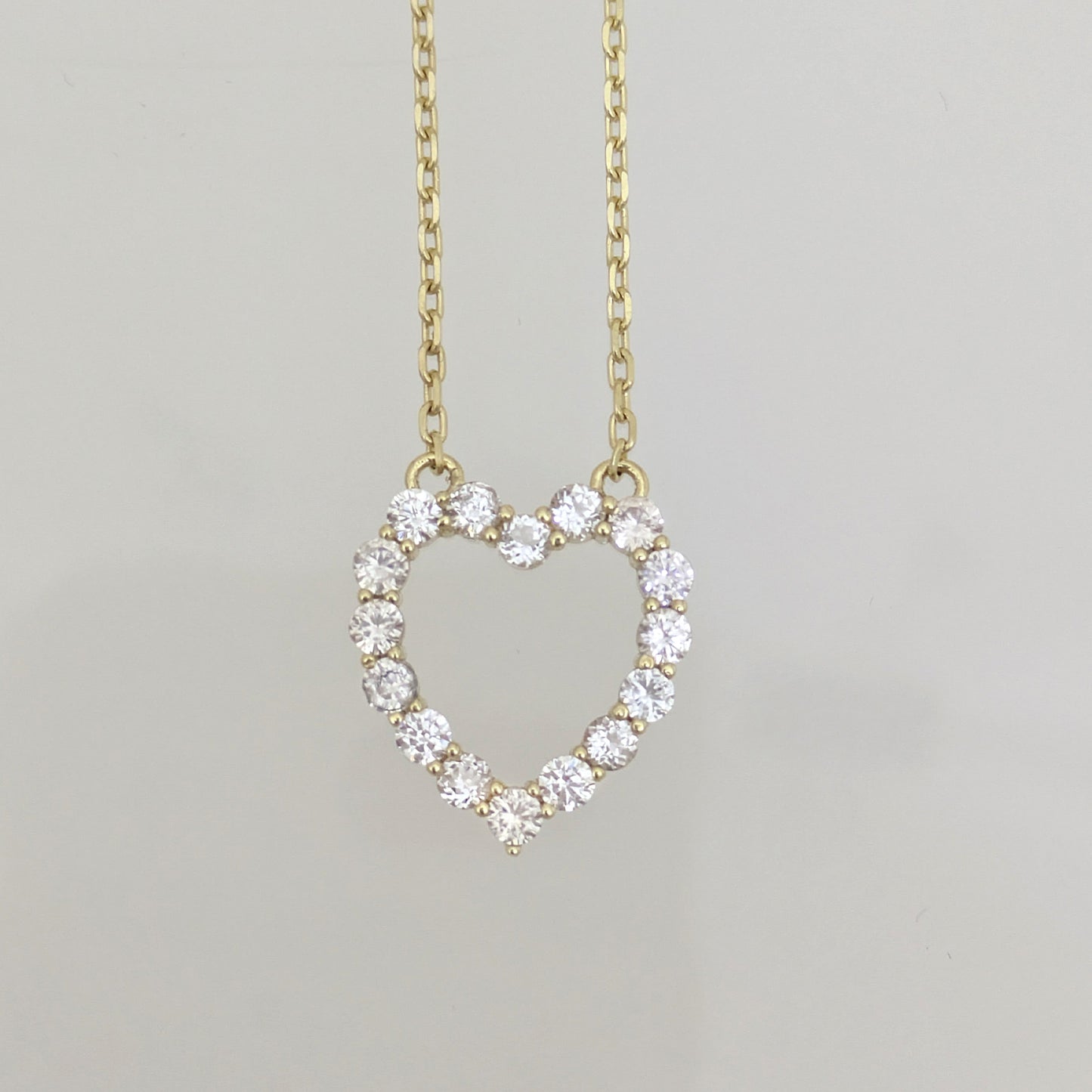 Romantic Gold Heart Necklace White CZ Halo Jewelry Gift