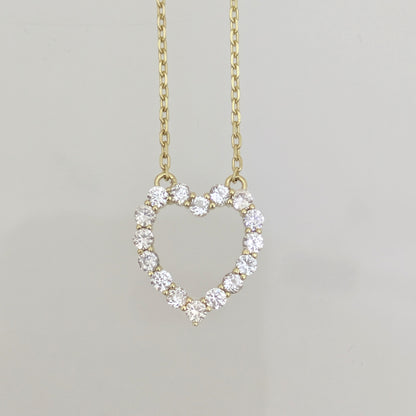 Romantic Gold Heart Necklace White CZ Halo Jewelry Gift