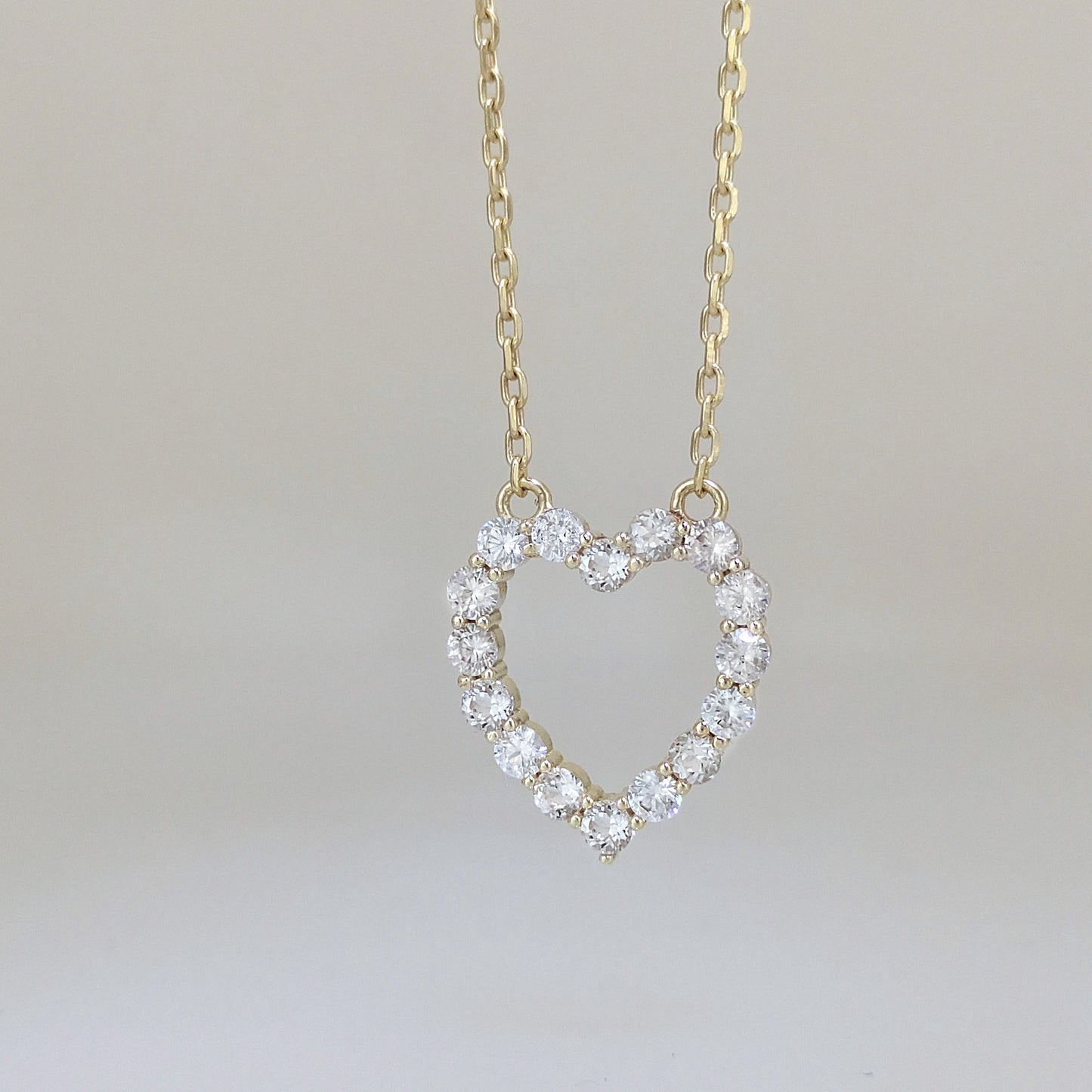 Romantic Gold Heart Necklace White CZ Halo Jewelry Gift
