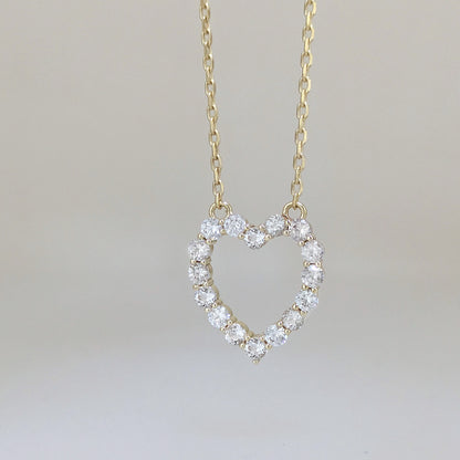 Romantic Gold Heart Necklace White CZ Halo Jewelry Gift