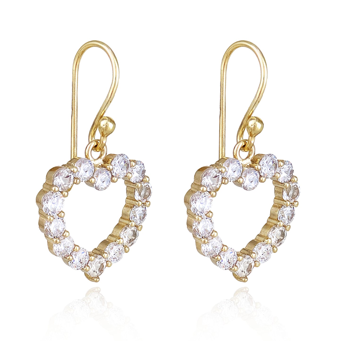 Romantic Gold Heart Earrings White CZ Halo Jewelry
