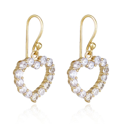 Romantic Gold Heart Earrings White CZ Halo Jewelry
