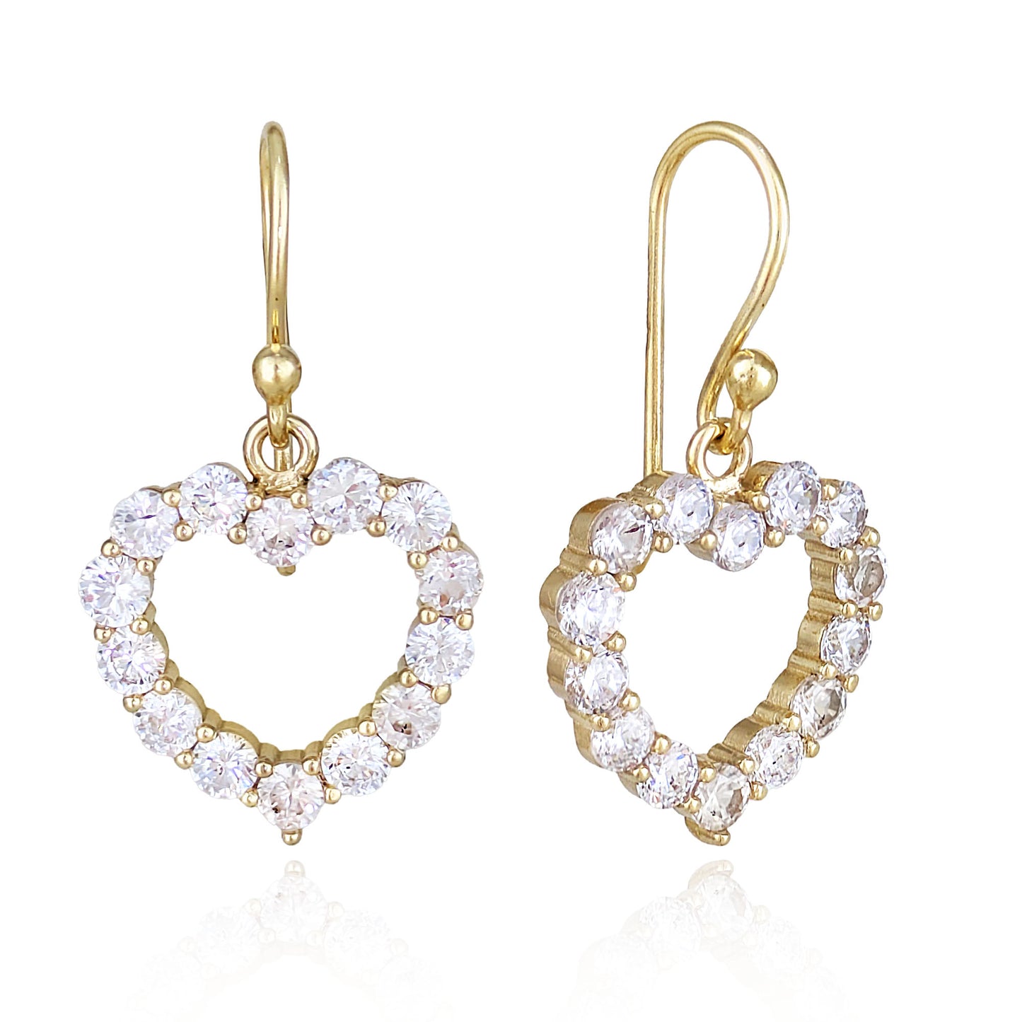 Romantic Gold Heart Earrings White CZ Halo Jewelry