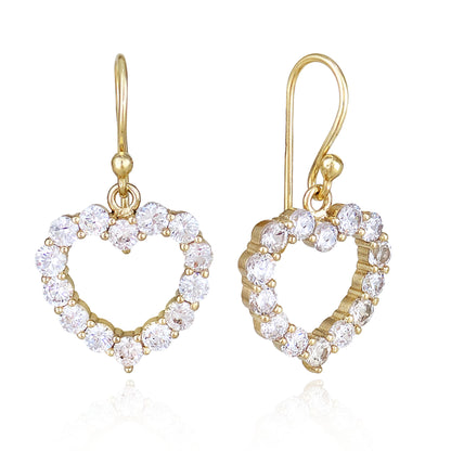 Romantic Gold Heart Earrings White CZ Halo Jewelry