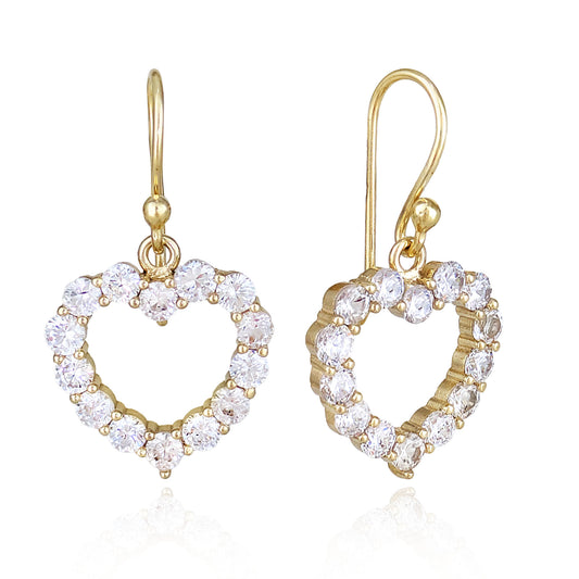 Romantic Gold Heart Earrings White CZ Halo Jewelry