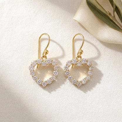 Romantic Gold Heart Earrings White CZ Halo Jewelry