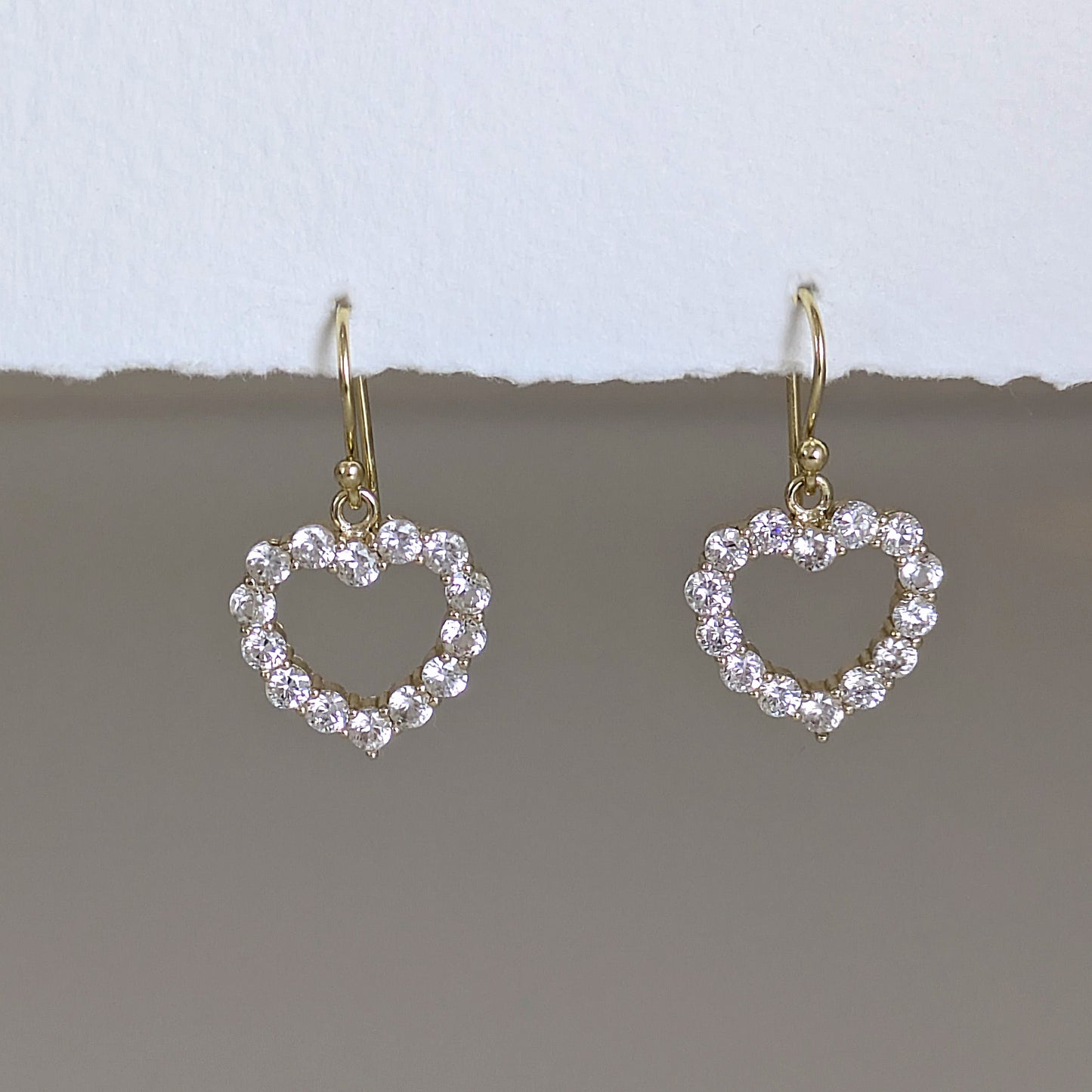 Romantic Gold Heart Earrings White CZ Halo Jewelry